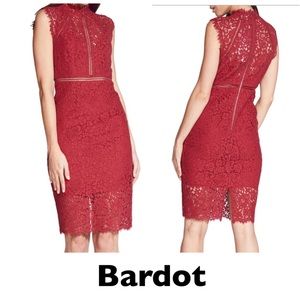 BARDOT Burgundy Lace Sleeveless Sheath Midi Dress Size Small